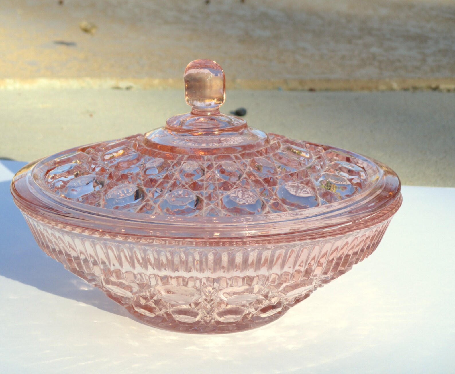 Vintage Pink Depression Glass Lidded Bowl Candy Dish Indiana Etsy