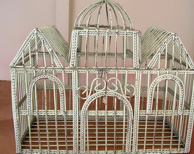 Vintage White Wire Bird Cage Decorative Shabby Chic Candle Holder Fairy