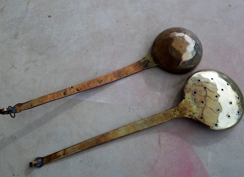 Antique Hammered Copper Ladle Strainer Spoon Hand Etsy