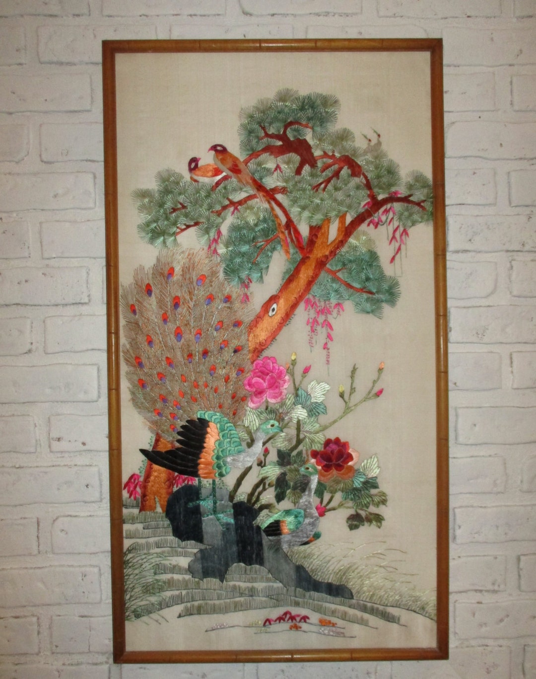 Vintage Chinese Asian Silk Embroidery Panel Wall Art Hanging - Etsy