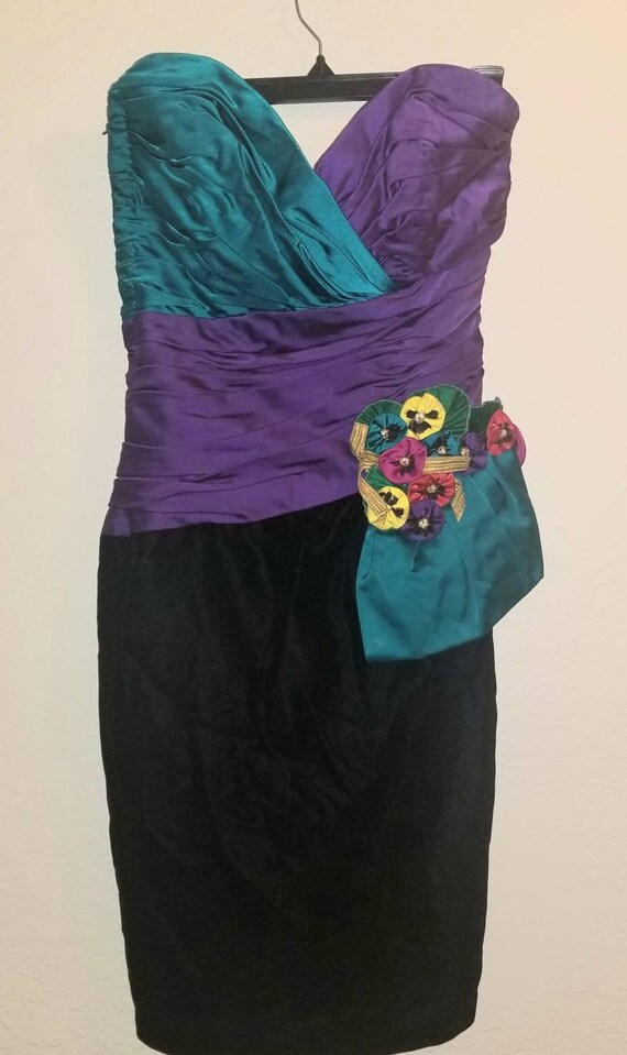 Vintage prom dress 1980s Cocktail Dress Purple Tea