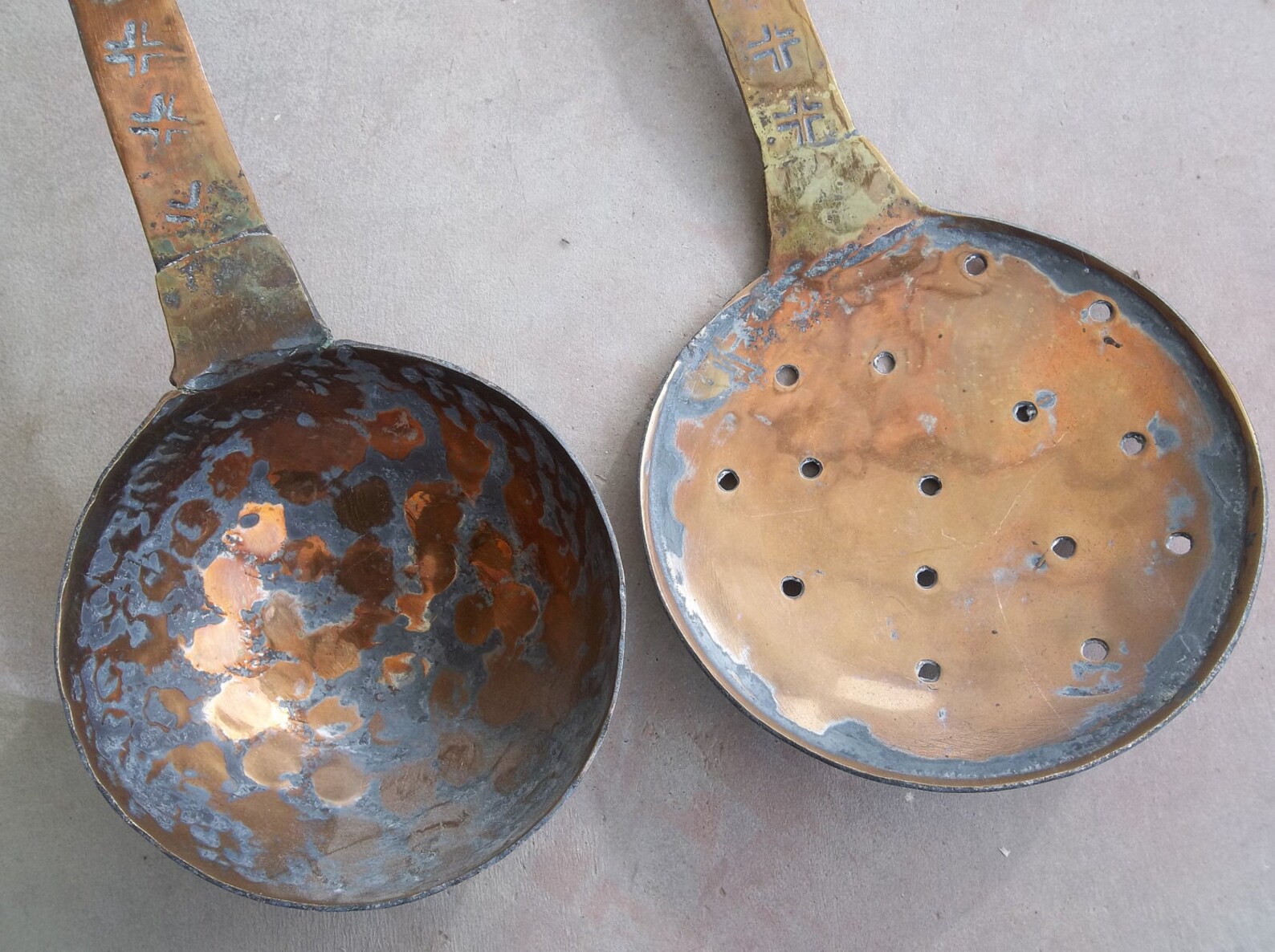 Antique Hammered Copper Ladle Strainer Spoon Hand Etsy