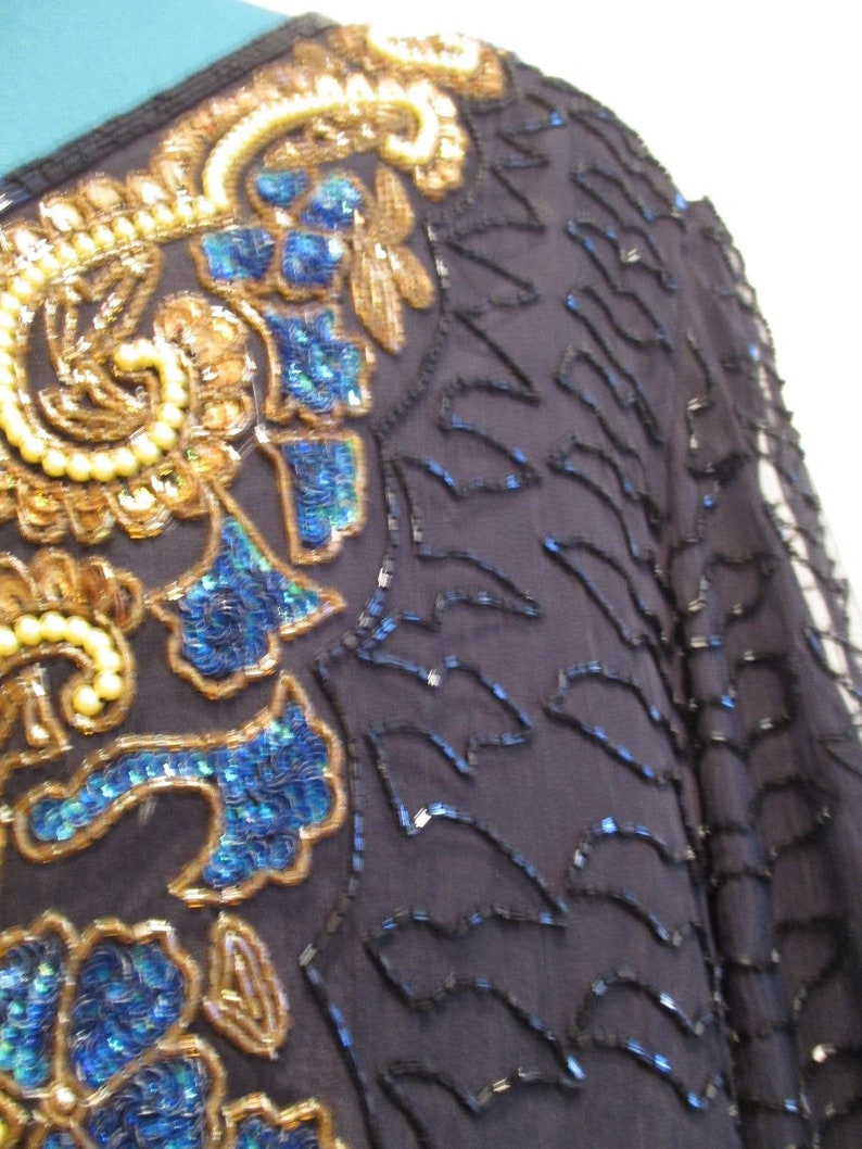 Vintage Beaded Jacket Sequined Blouse Cocktail Trophy Jacket Size Medium JEAN 4 Joseph Le Bon Long Sleeve Black and Gold Blazer