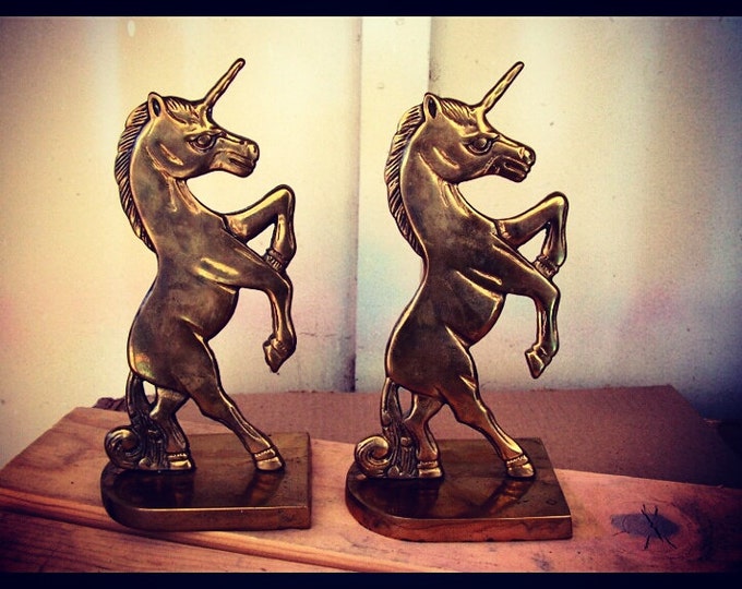 Vintage Unicorn Bookends / Brass Unicorn Bookends / Unicorn Figurine