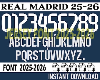Real Madrid 2025-2026 Font – Digital Download for Shirts, Names & Numbers | Soccer Vector Typeface