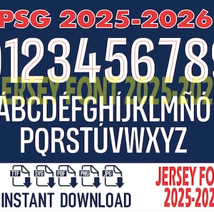 PSG 2025-2026 Font – Digital Download for Shirts, Names & Numbers | Soccer Vector Typeface