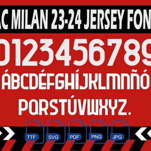AC Milan 23-24 font – Digital Download for Shirts, Names & Numbers | Football Vector Typeface