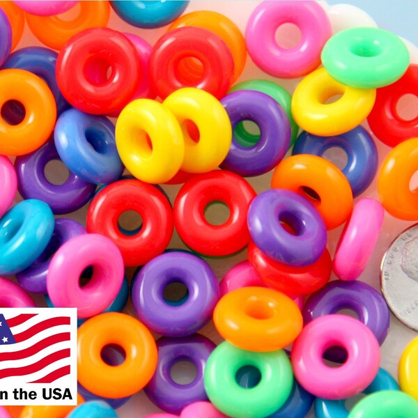 Donut Beads - 14mm Ring Shape Donut Beads or Charms Plastic or Acrylic Beads - 150 pcs set