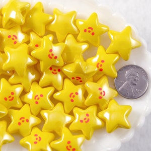 Cute Star Beads - 20mm AB Happy Star with Face Resin or Acrylic Beads - 10 pc set