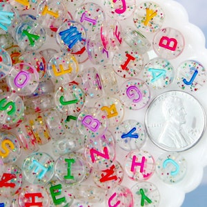 Big Letter Beads - 10mm Large Glitter Translucent Alphabet Acrylic or Resin Beads - 170 pc set