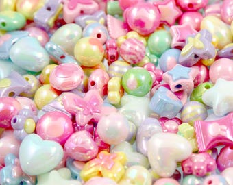 AB Pastel Bead Grab Bag - Cute Pastel Bead Soup - Acrylic Plastic Bead Assortment - great for kandi, ispy, sensory crafts, jewelry making