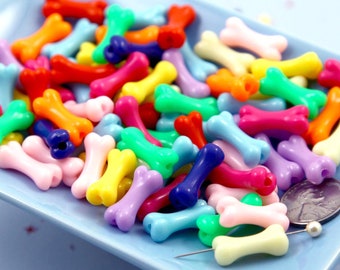 Bone Beads - 20mm Bone Shape Beads Colorful Bones Acrylic or Plastic Beads - 45 pcs set