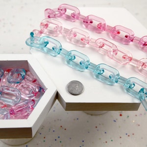 Plastic Chain Links - 20 pieces - 31mm Big Pastel Color Transparent Plastic Chain Links
