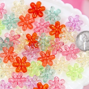 Glitter Acrylic Flower Beads: 16mm Resin Beads (100 Pieces)