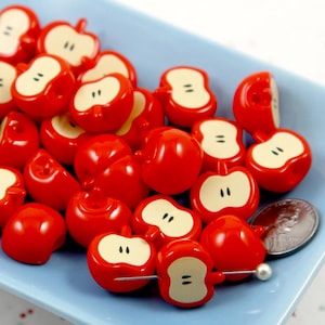 Apple Beads - 10 pieces - 17mm Cute Red Apple Slices Resin or Acrylic Beads