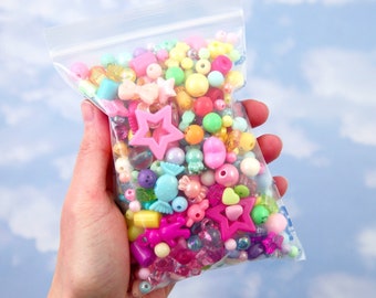 Acrylic Bead Grab Bag - Cute Mixed Lot of Plastic Beads - great for kandi, ispy, sensory crafts, jewelry making - Over 200 pcs