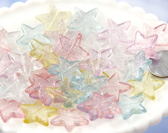 Glitter Star Beads - 30 pieces - 22mm Pretty Pastel Glitter Plastic Star Beads