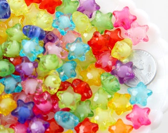 Star Beads - 12mm Small Faceted Acrylic Star Beads with Inner Bead - Cute Colorful Little Resin Star Beads - 200 pc set