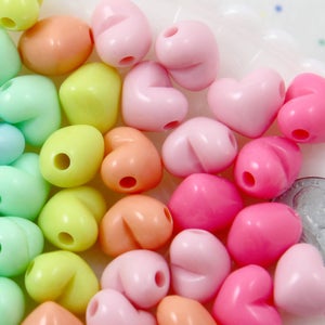 Pastel Heart Beads - 15mm 3D Convex Heart Beautiful Bright Pastel Puffy Hearts Acrylic or Resin Beads - 70 pcs set