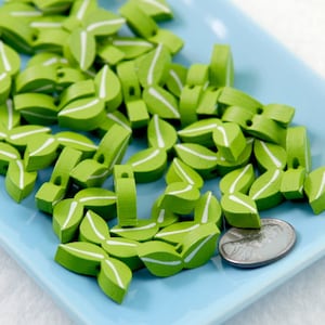 Green Painted Wood Leaf Beads - 50 pc set