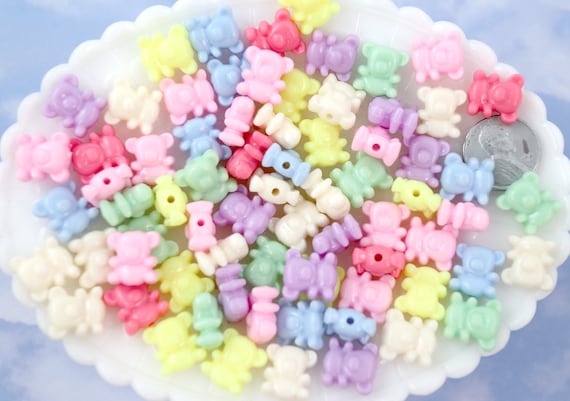 Pastel Beads 12mm Tiny Pastel Teddy Bear Bright Color Acrylic or