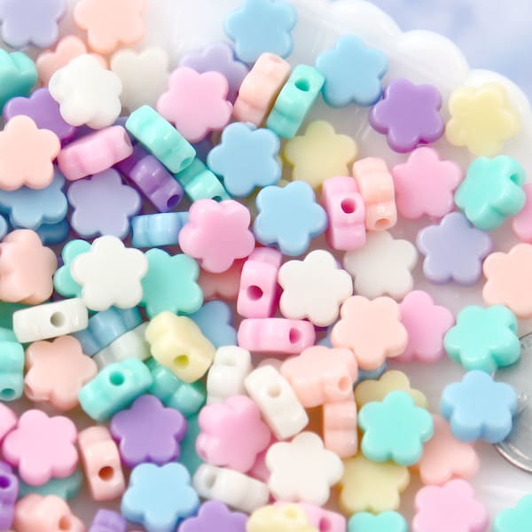 Pastel Flower Beads - 9mm Tiny Plastic Pastel Flower Shaped Beads - 200 pcs set