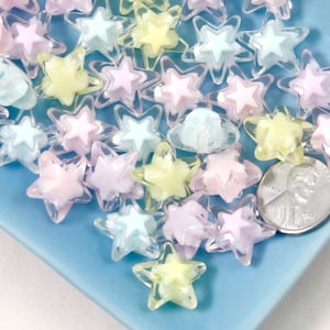 Pastel Star Beads: 15mm Resin Acrylic Beads - 50 pc Set