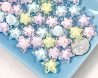 Pastel Star Beads - 15mm Super Cute Pastel Inner Bead Star Resin or Acrylic Beads - 50 pc set