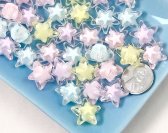 Pastel Star Beads: 15mm Resin Acrylic Beads - 50 pc Set