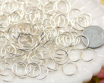 Jump Rings - 12mm Large Silver Plated Open Jump Rings, Brass - 50 pc set