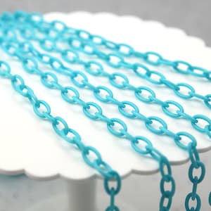 Plastic Chain - 13mm Aqua Blue Acrylic or Plastic Chain - 16.5 inch length / 42 cm length - 3 pcs set