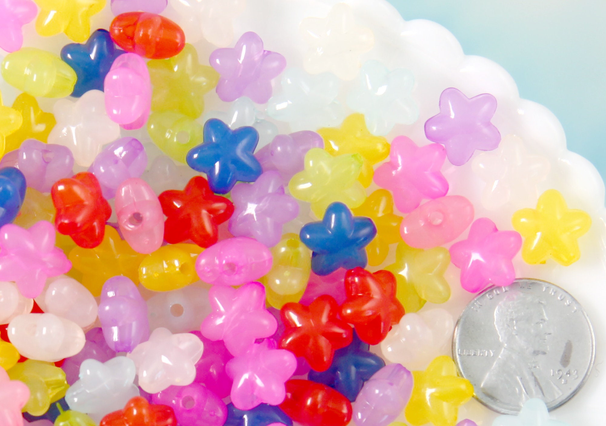 Bear Beads - 14mm Tiny Teddy Bear Bright Color Acrylic or Plastic Beads -  100 pc set