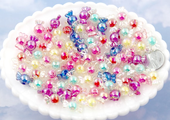Candy Beads 12mm AB Tiny Candy Shape Acrylic or Resin Beads 35 Pc