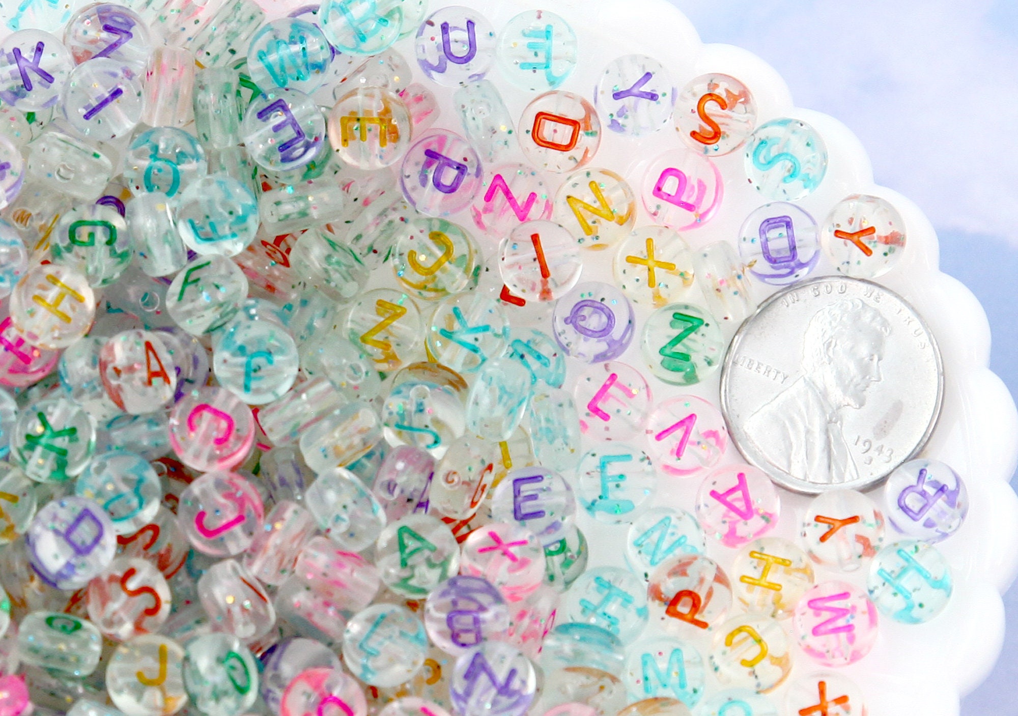 Letter Beads - 7mm White Bead with Pink Text Round Alphabet Acrylic or  Resin Beads - 400 pc set