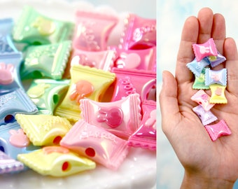 Candy Beads - 21mm Pastel AB Candies Wrapped Candy Shape Acrylic or Resin Beads - 18 pc set