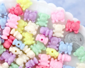 Pastel Bear Beads (80 pcs) 10mm Small Acrylic Bears Bead - 80's Style