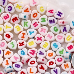 Letter Beads - 7mm Little Colorful Heart Shaped Alphabet Acrylic or Resin Beads - 400 pc set
