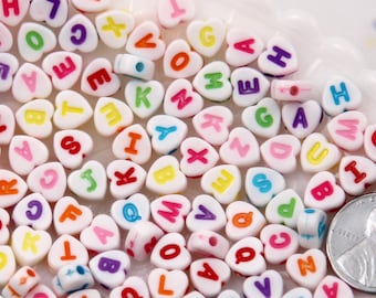 Heart Letter Beads - 400 pieces - 7mm Colorful Heart Shaped Alphabet Acrylic or Plastic Beads