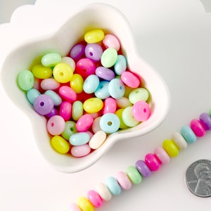 Candy Necklace Beads - 10mm Chunky Candy Color Rondelle Pastel Disc Shaped Faux Candies Acrylic or Plastic Beads - 100 pc set