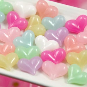Heart Beads - 25 pieces - 17mm Pastel Jelly Heart Beads Puffy Hearts Acrylic or Resin Beads