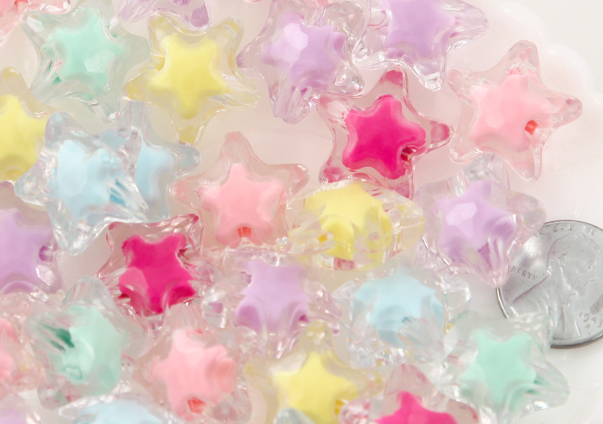 Pastel Star Beads 20mm Bright Pastel Clear Shooting Star Resin or Acrylic  Beads 20 Pc Set 