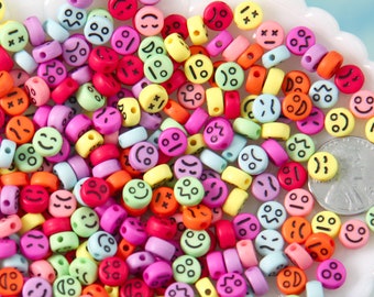 Face Beads - 7mm Tiny Mixed Expression Happy Face Smile Emoji Bead Shape Acrylic or Resin Beads - 300 pc set