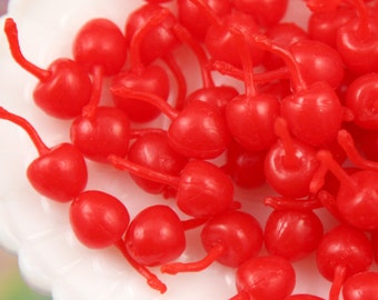 Fake Fruit - 23mm Little Fake Cherries Soft Squishy Silicone Cherry or Resin Cabochons - 8 pc set