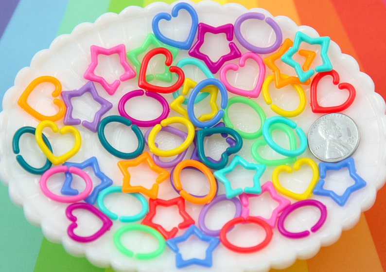 Kawaii Plastic Chain Links 20mm Opaque Bright Colorful Star Etsy
