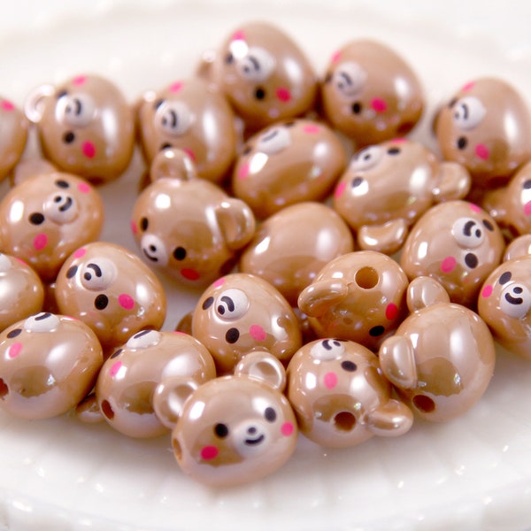 Cute Bear Beads - 20mm AB Brown Bear Resin or Acrylic Beads - 8 pc set