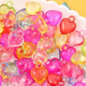 17mm Little Transparent Heart Acrylic or Plastic Dangly Hearts Charms or Pendants - 100 pc set