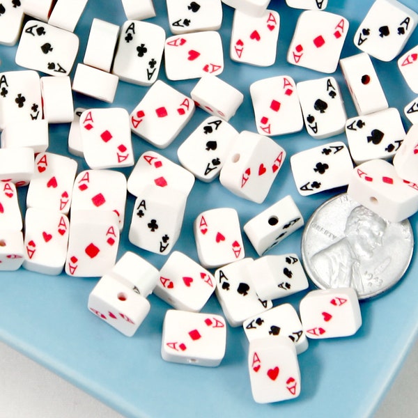 Playing Card Beads - 9mm Ace Card Suit Shape Poker Bead Fimo or Polymer Clay Beads - 50 pc set