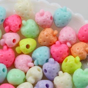 17mm Pastel Strawberry Acrylic Beads - Small Beautiful Bright Kawaii Strawberry Shape Resin Beads - 50 pc set