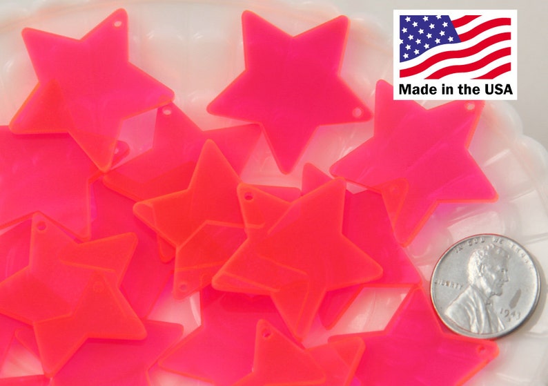 Resin Star Charms 30mm Bright Pink Star Acrylic or Resin Charms 6 pc set image 1