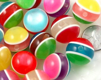 Resin Beads - 20mm Colorful Chunky Moonglow Stripe Juicy Candy Color Gumball Bubblegum Acrylic or Resin Beads - 15 pc set